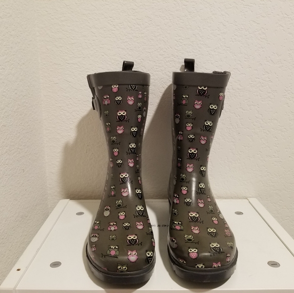 CAPELLI Womans Owl Rubber Rain Boots Size 9 Mid-Calf Side Buckle - Picture 8 of 9